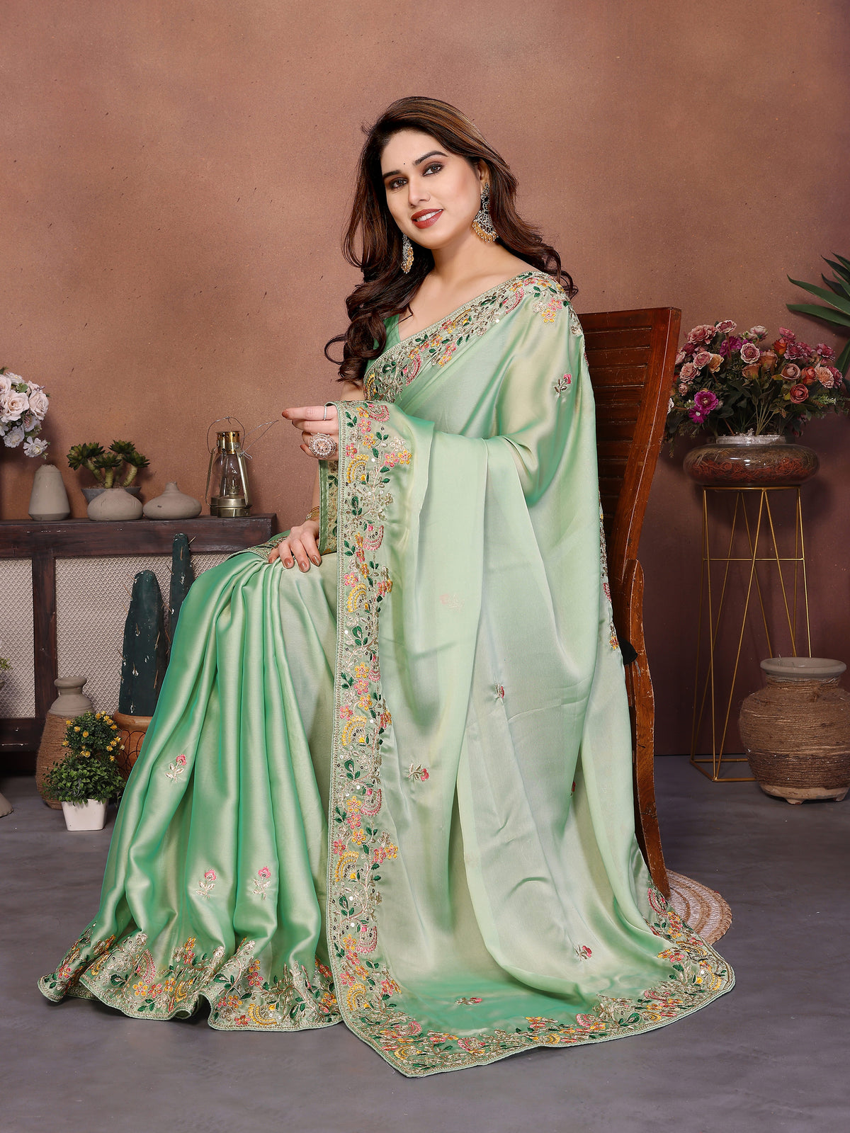 Luxury Designer Art Silk Saree with Dori, Thread & 5MM Sequins Embroidery