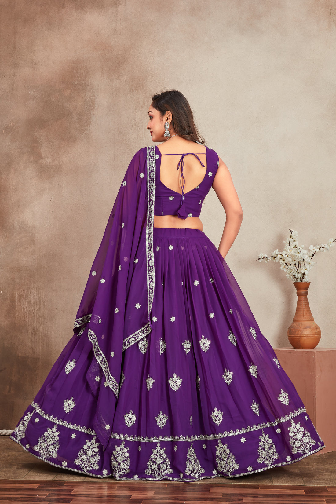 Purple Fox Georgette Embroidered Sequins Lehenga Choli Set