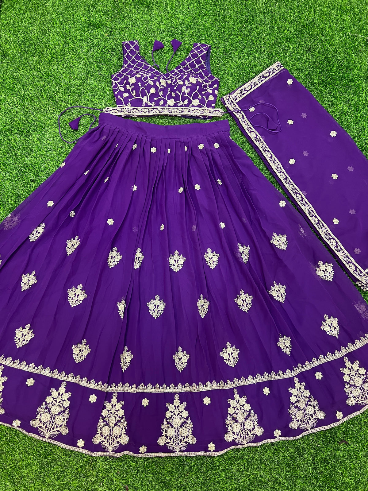 Purple Fox Georgette Embroidered Sequins Lehenga Choli Set