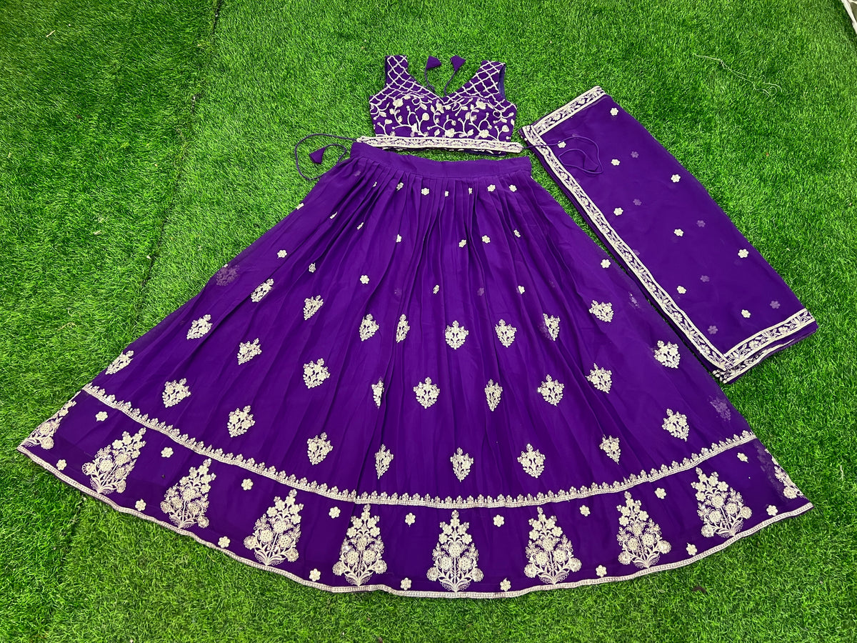 Purple Fox Georgette Embroidered Sequins Lehenga Choli Set