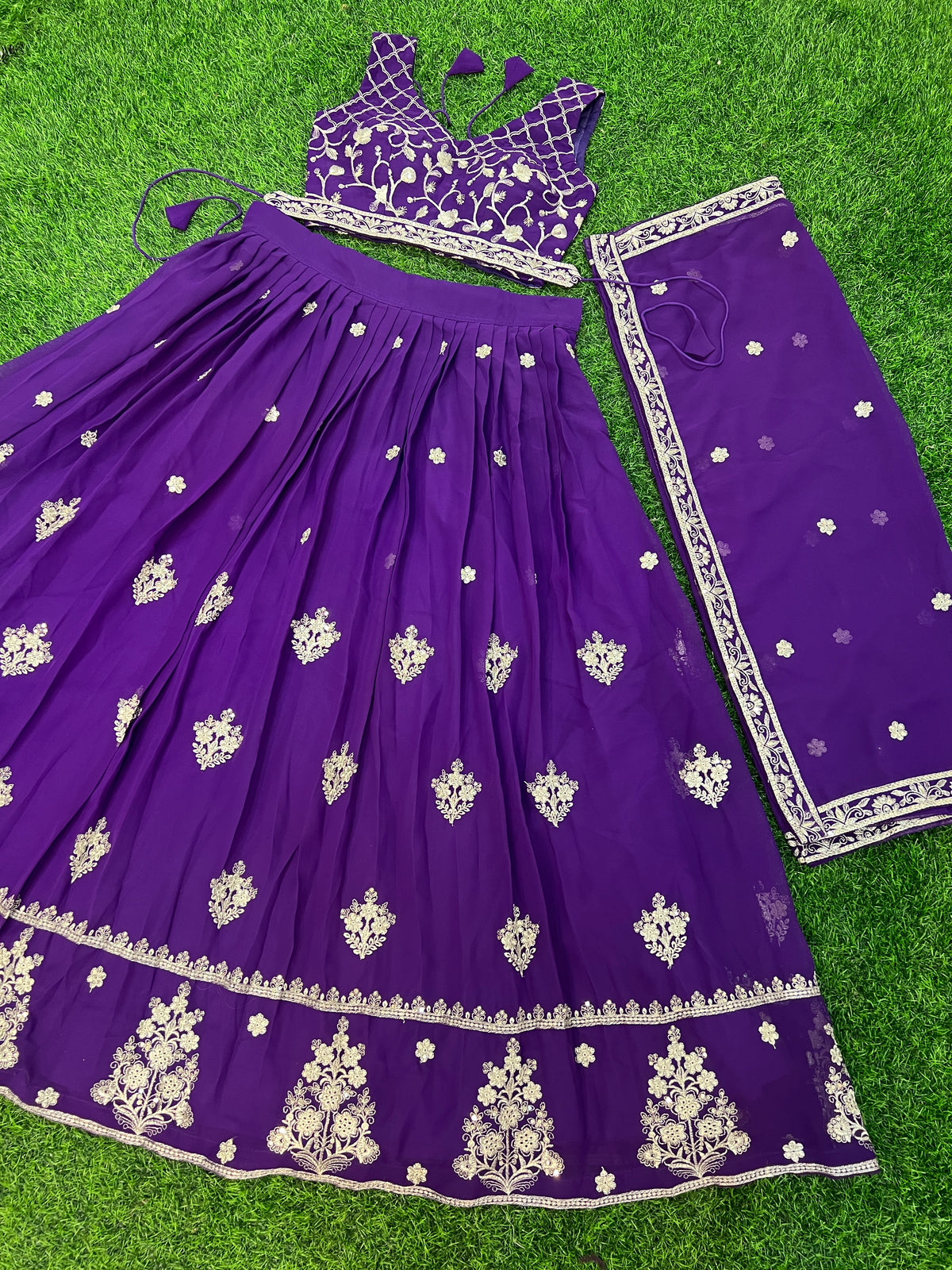 Purple Fox Georgette Embroidered Sequins Lehenga Choli Set