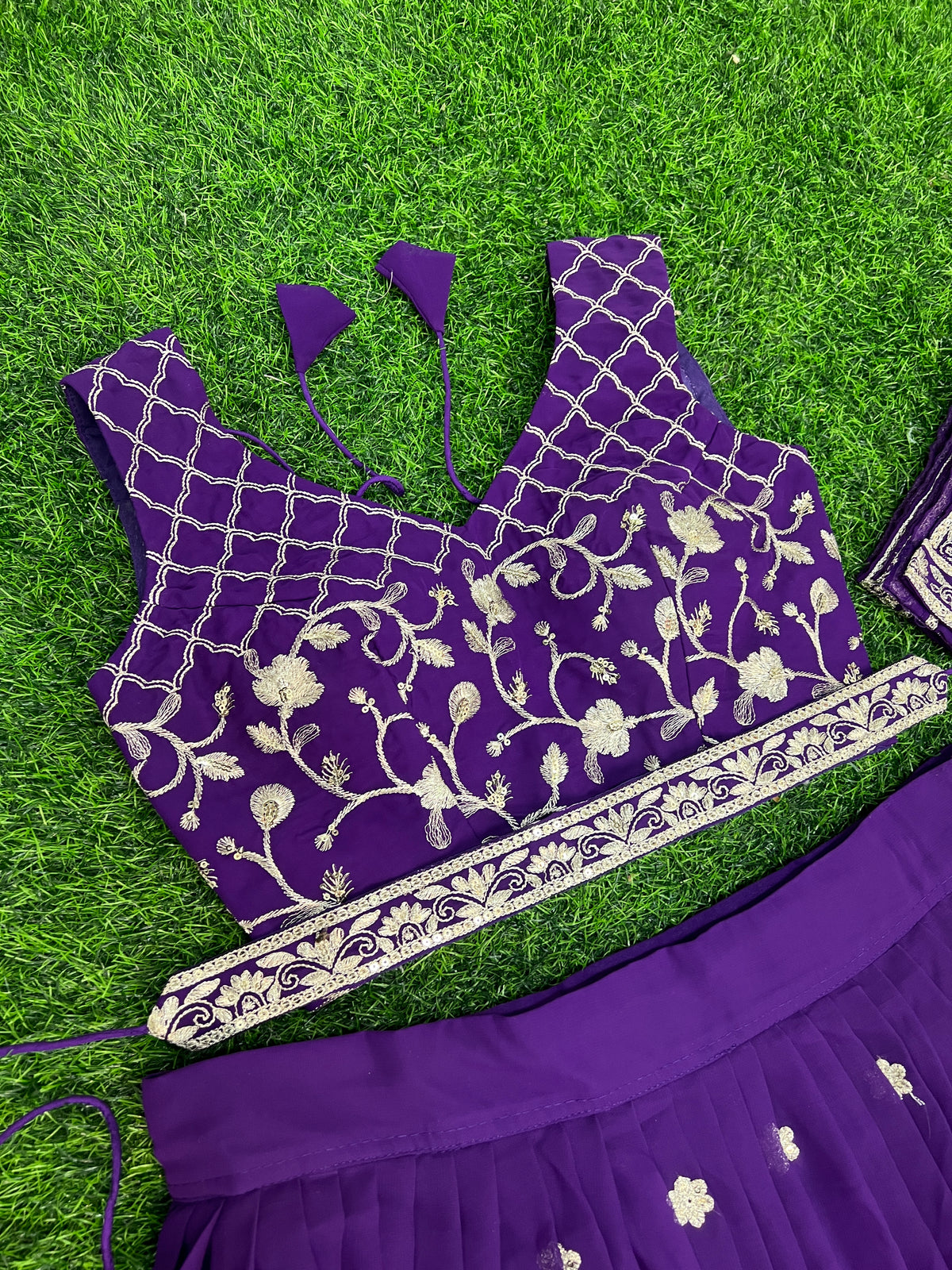 Purple Fox Georgette Embroidered Sequins Lehenga Choli Set