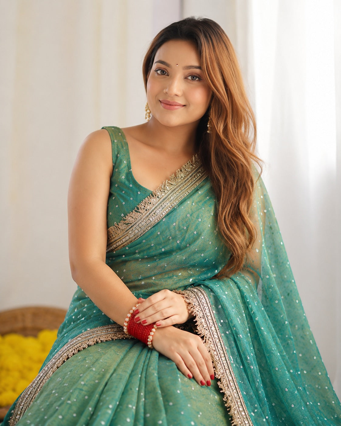 Elegant Designer Moss Silk Butti Saree with Matching Unstitched Blouse
