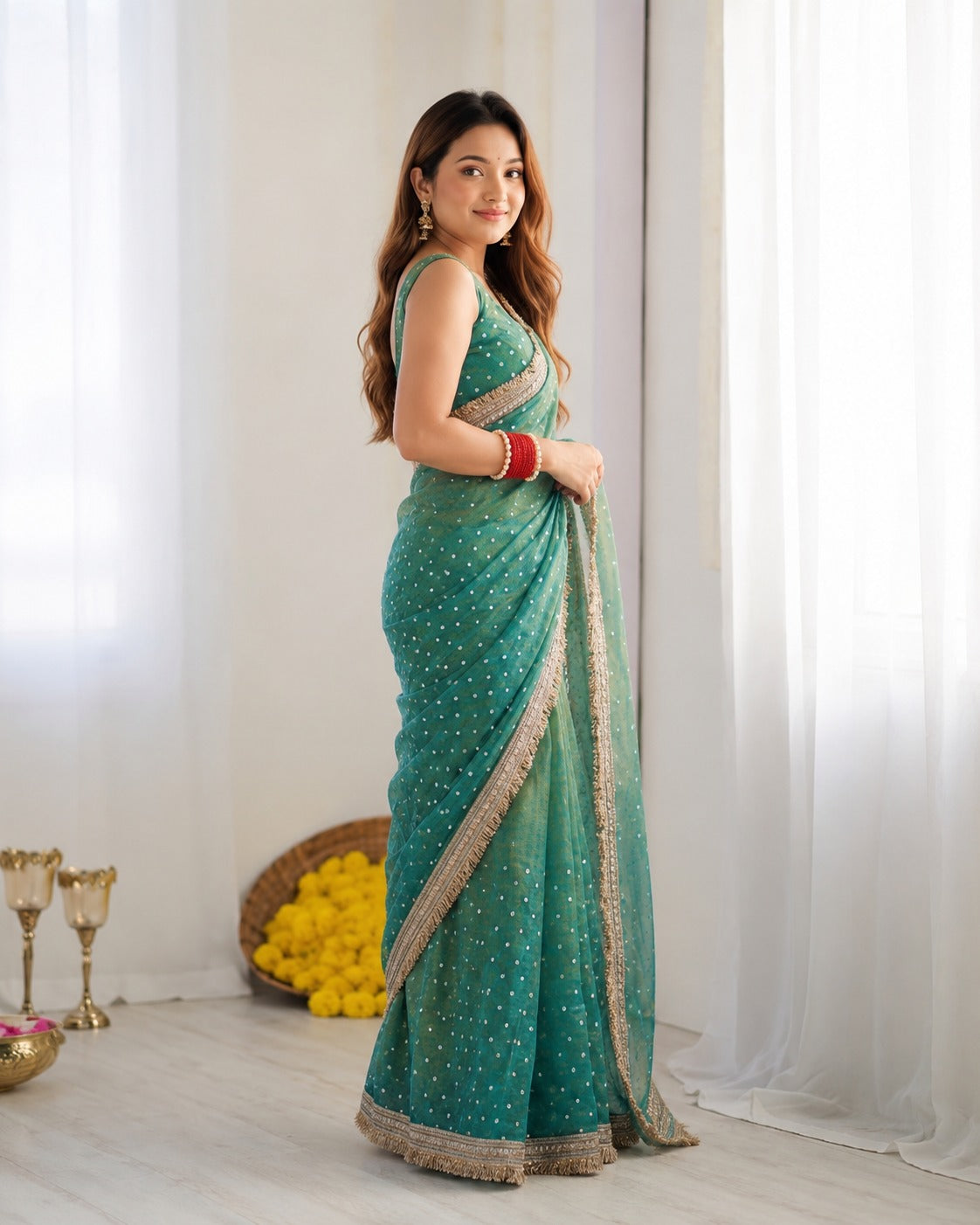 Elegant Designer Moss Silk Butti Saree with Matching Unstitched Blouse