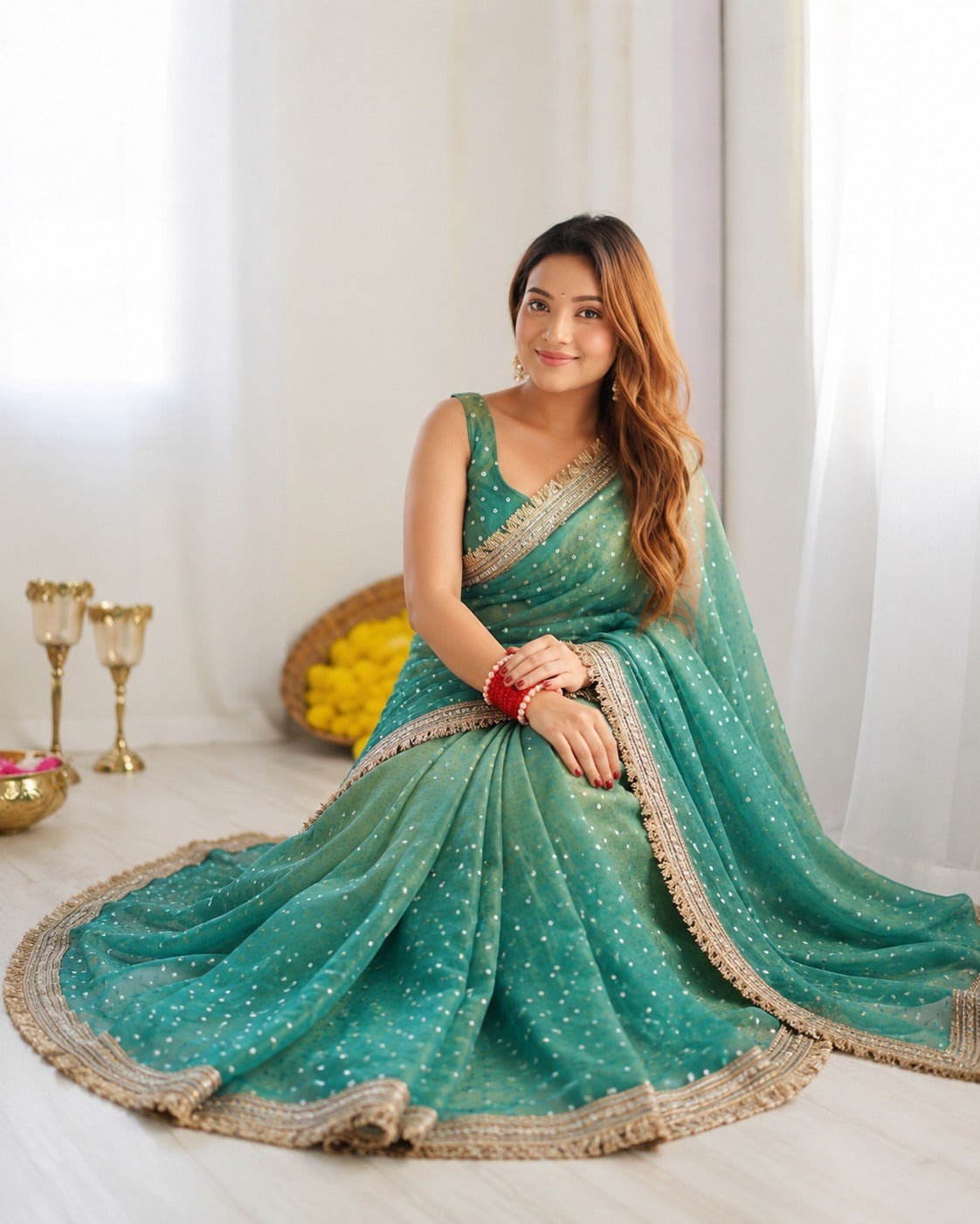 Elegant Designer Moss Silk Butti Saree with Matching Unstitched Blouse