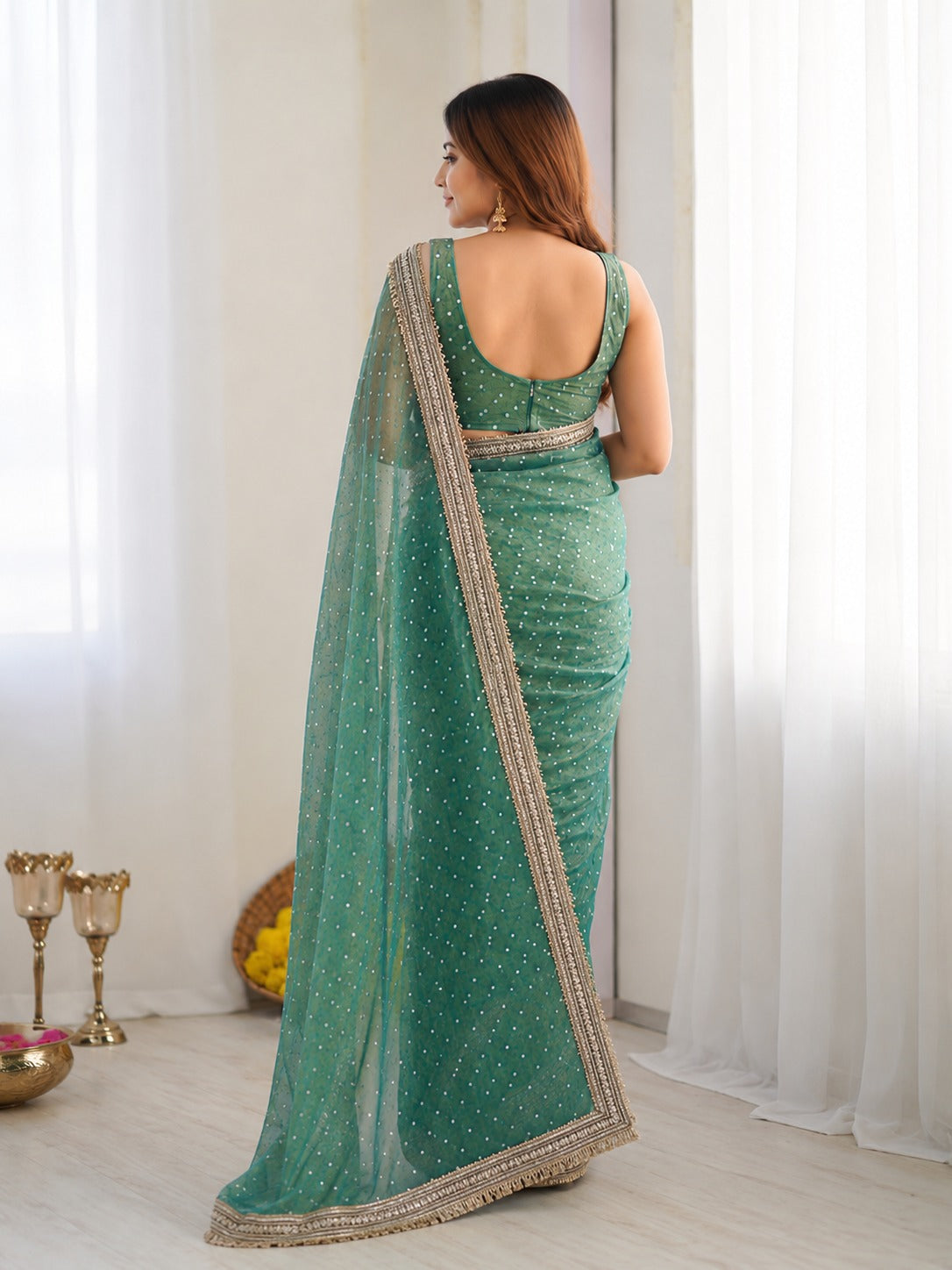 Elegant Designer Moss Silk Butti Saree with Matching Unstitched Blouse