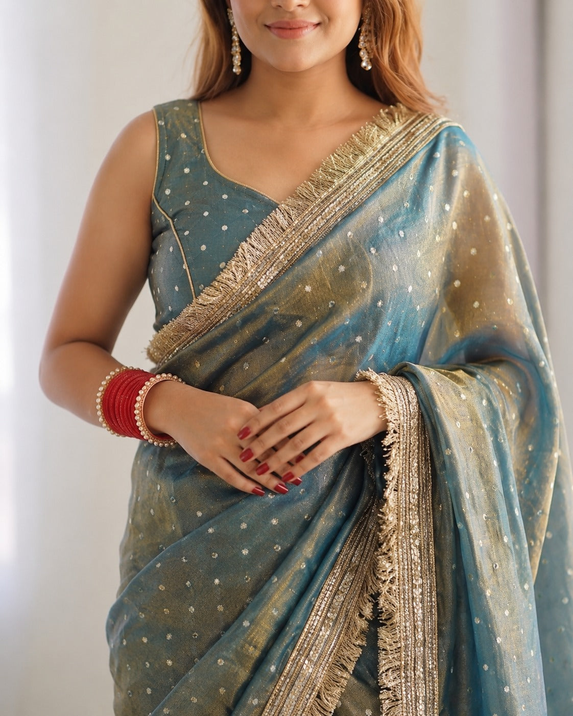 Elegant Designer Moss Silk Butti Saree with Matching Unstitched Blouse