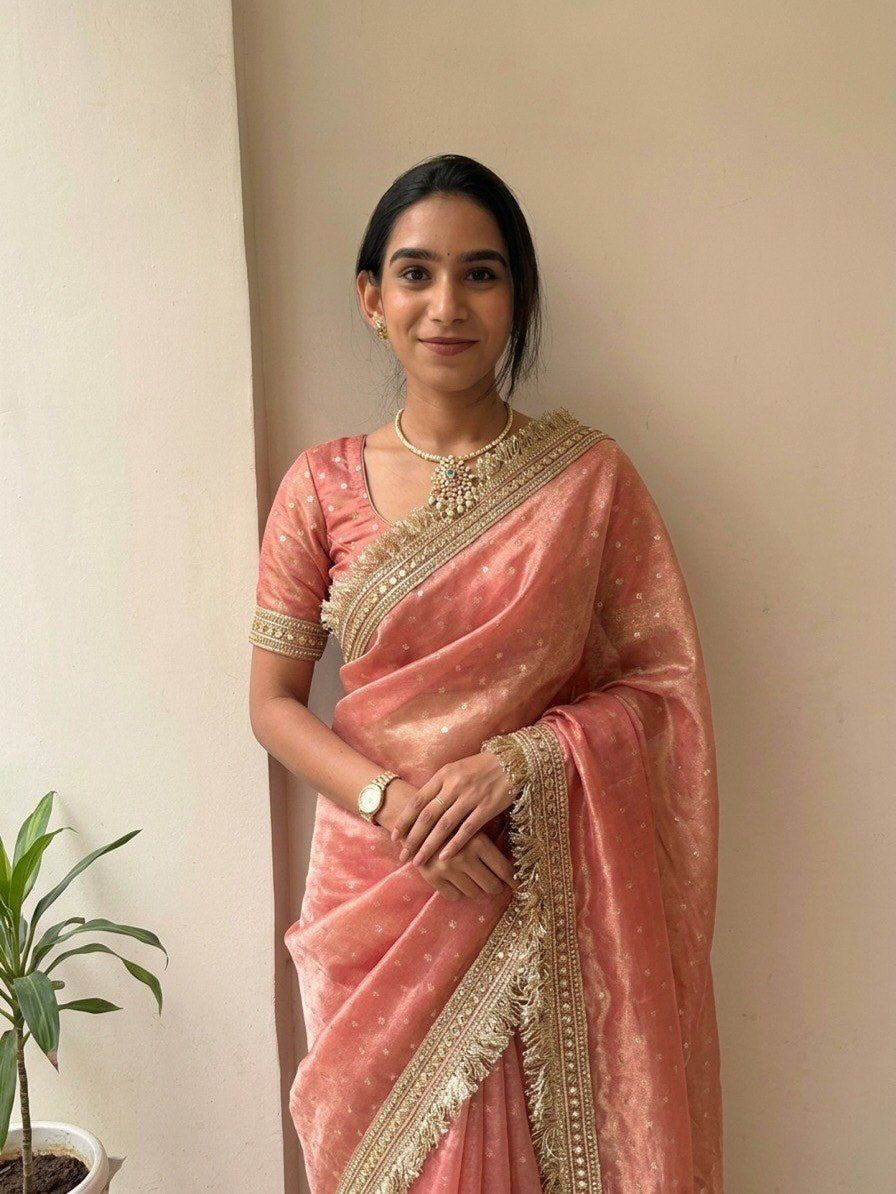 Elegant Designer Moss Silk Butti Saree with Matching Unstitched Blouse