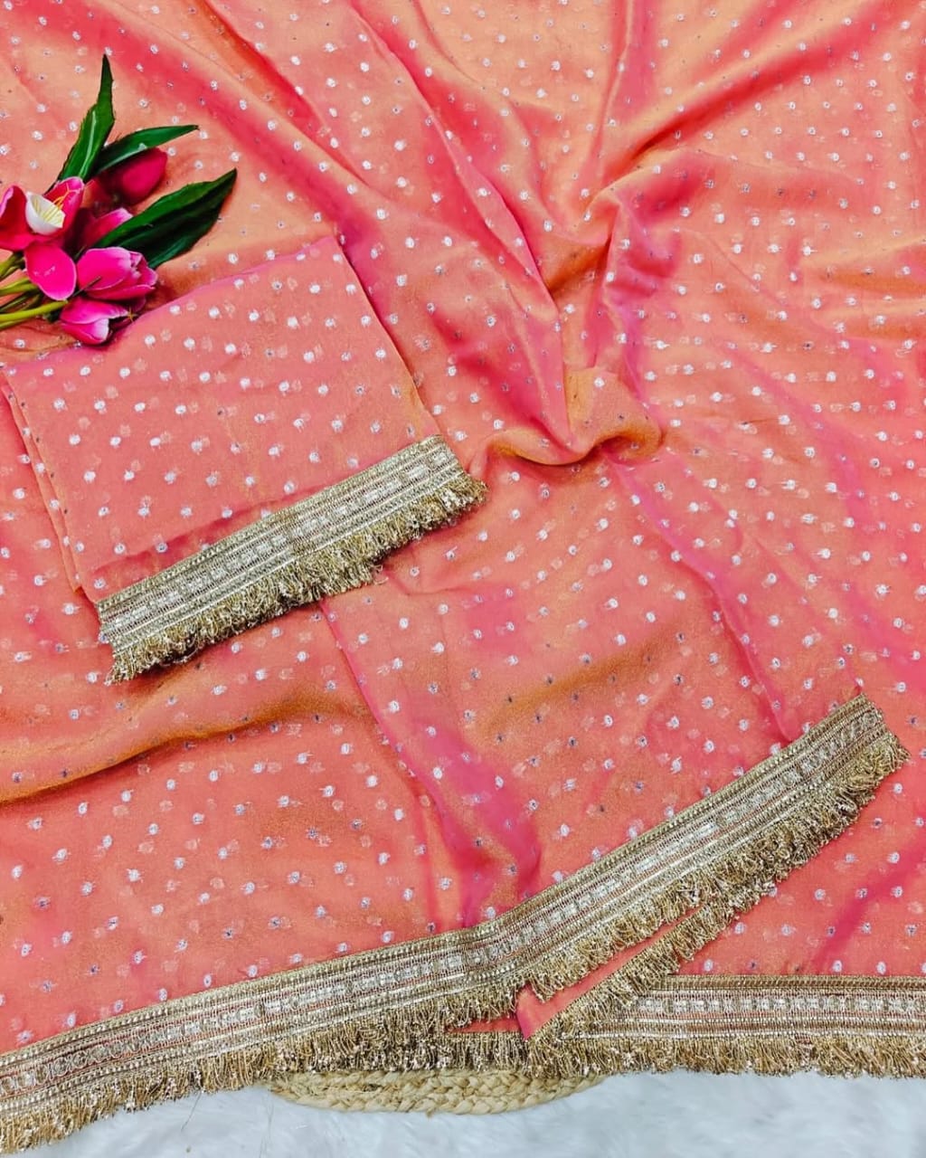 Elegant Designer Moss Silk Butti Saree with Matching Unstitched Blouse