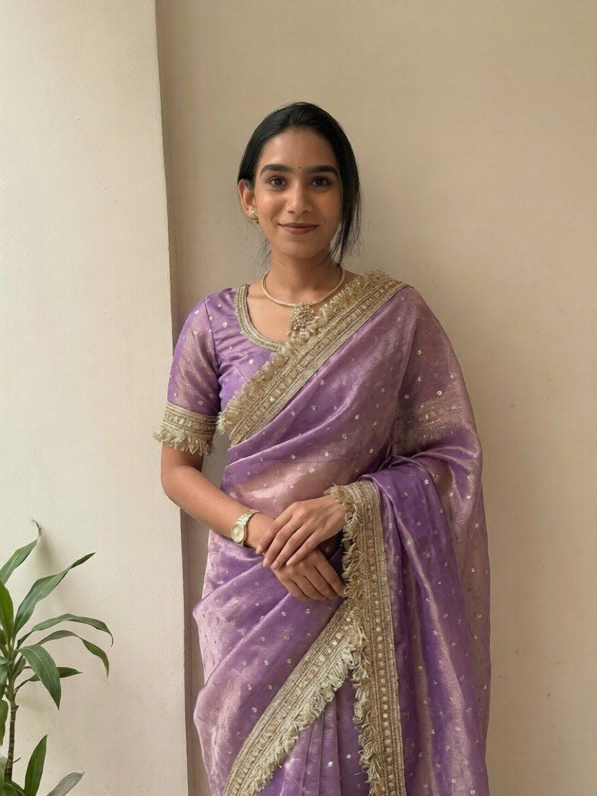 Elegant Designer Moss Silk Butti Saree with Matching Unstitched Blouse