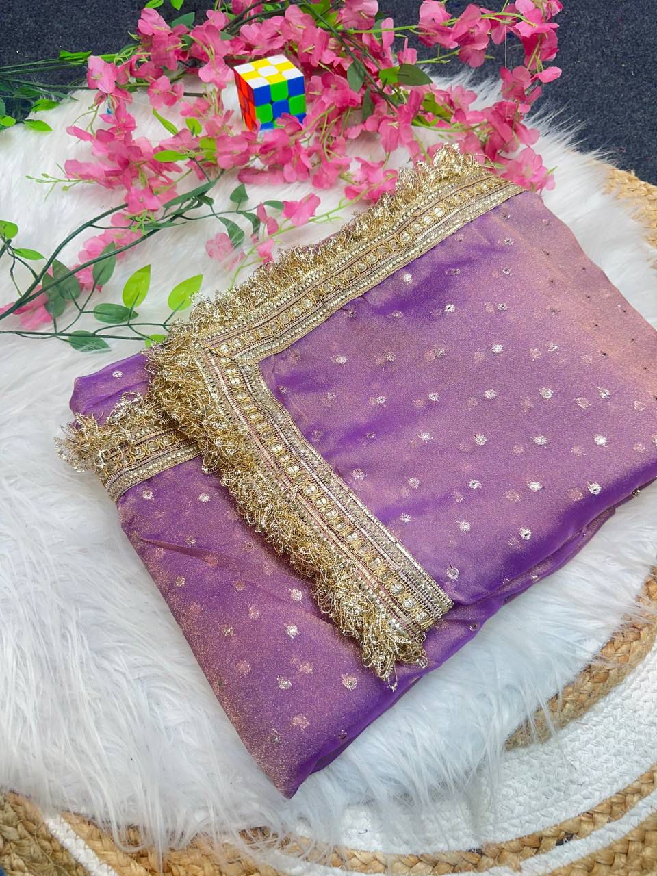 Elegant Designer Moss Silk Butti Saree with Matching Unstitched Blouse