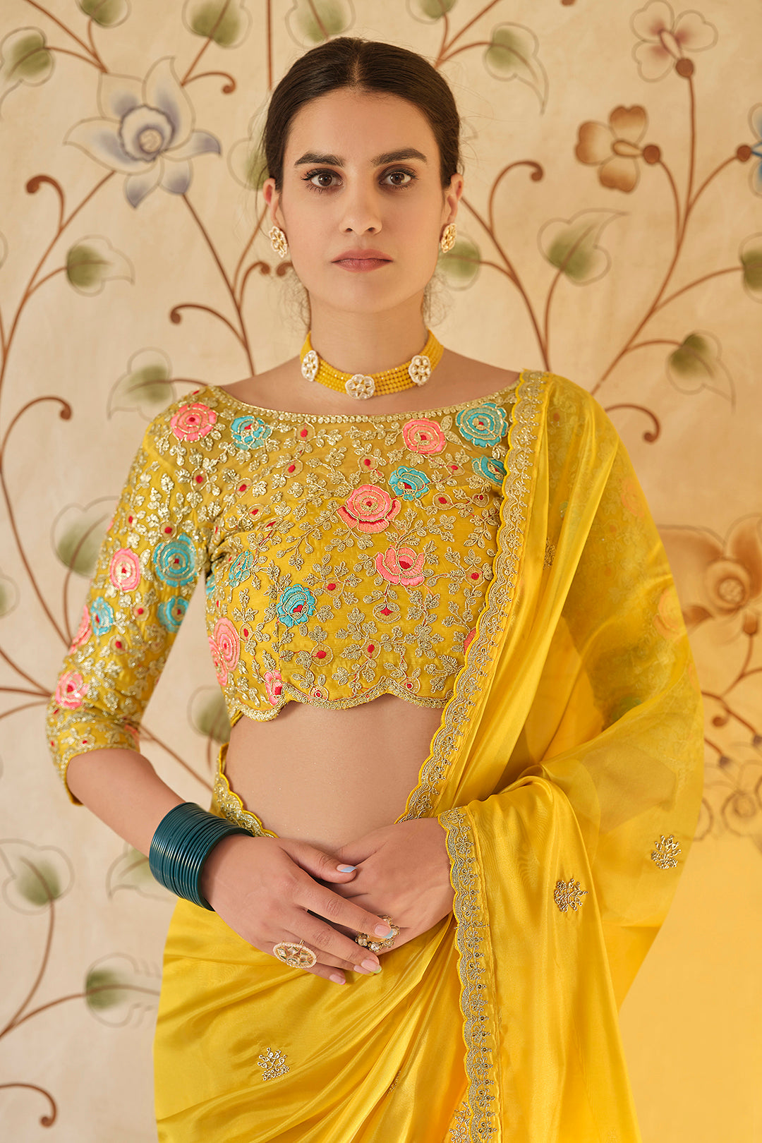 Elegant Designer Yellow Organza Saree with Traditional Thread & Sequins Work