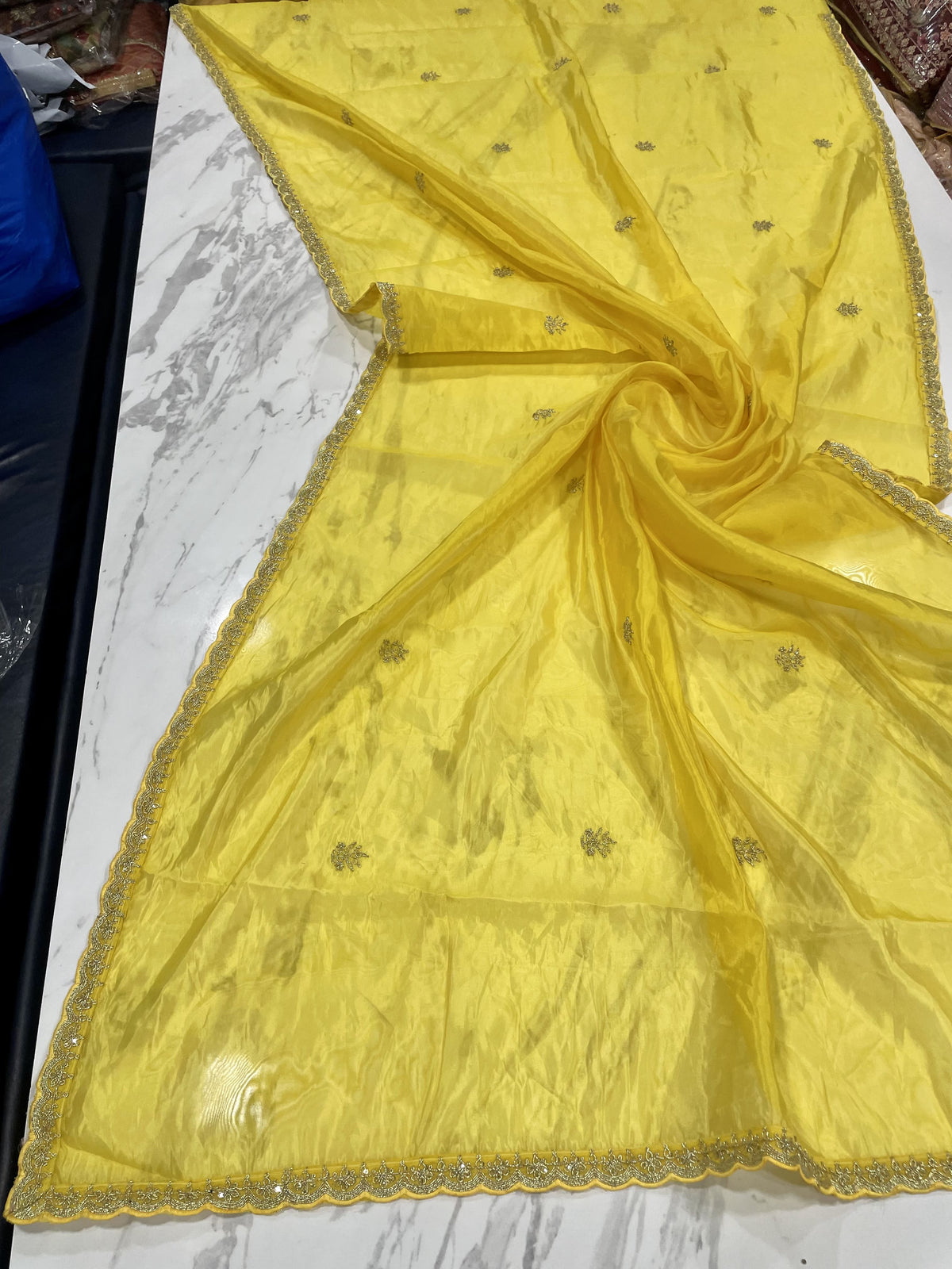 Elegant Designer Yellow Organza Saree with Traditional Thread & Sequins Work