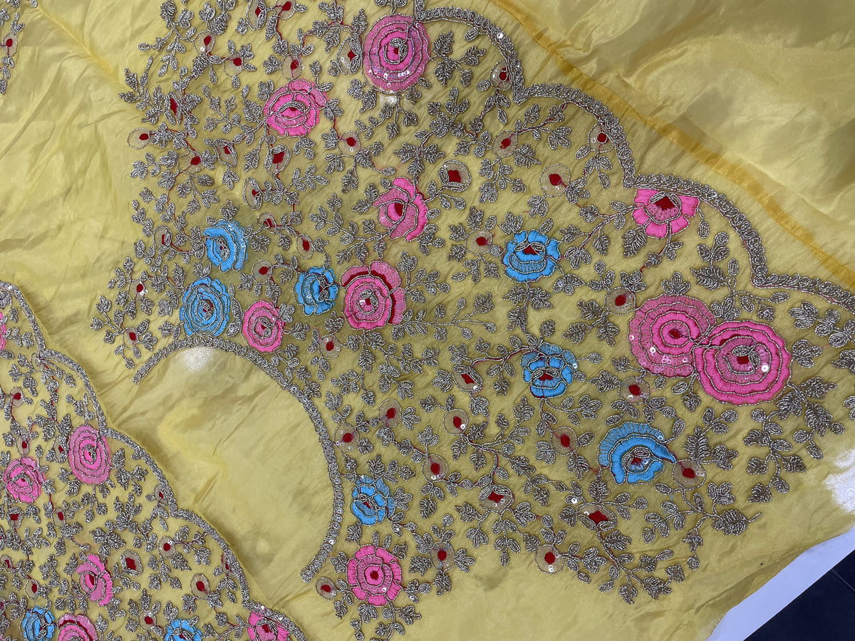 Elegant Designer Yellow Organza Saree with Traditional Thread & Sequins Work