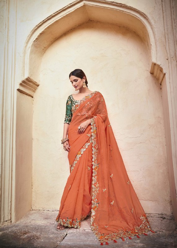 Designer Orange Organza Festive Set with Dori, Zari & Real Mirror Detailing