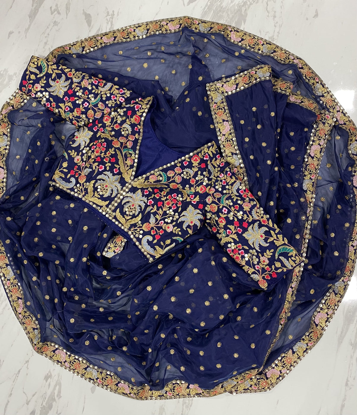 Premium Designer Blue Organza Traditional Set with Zari, Thread & Sequins Work