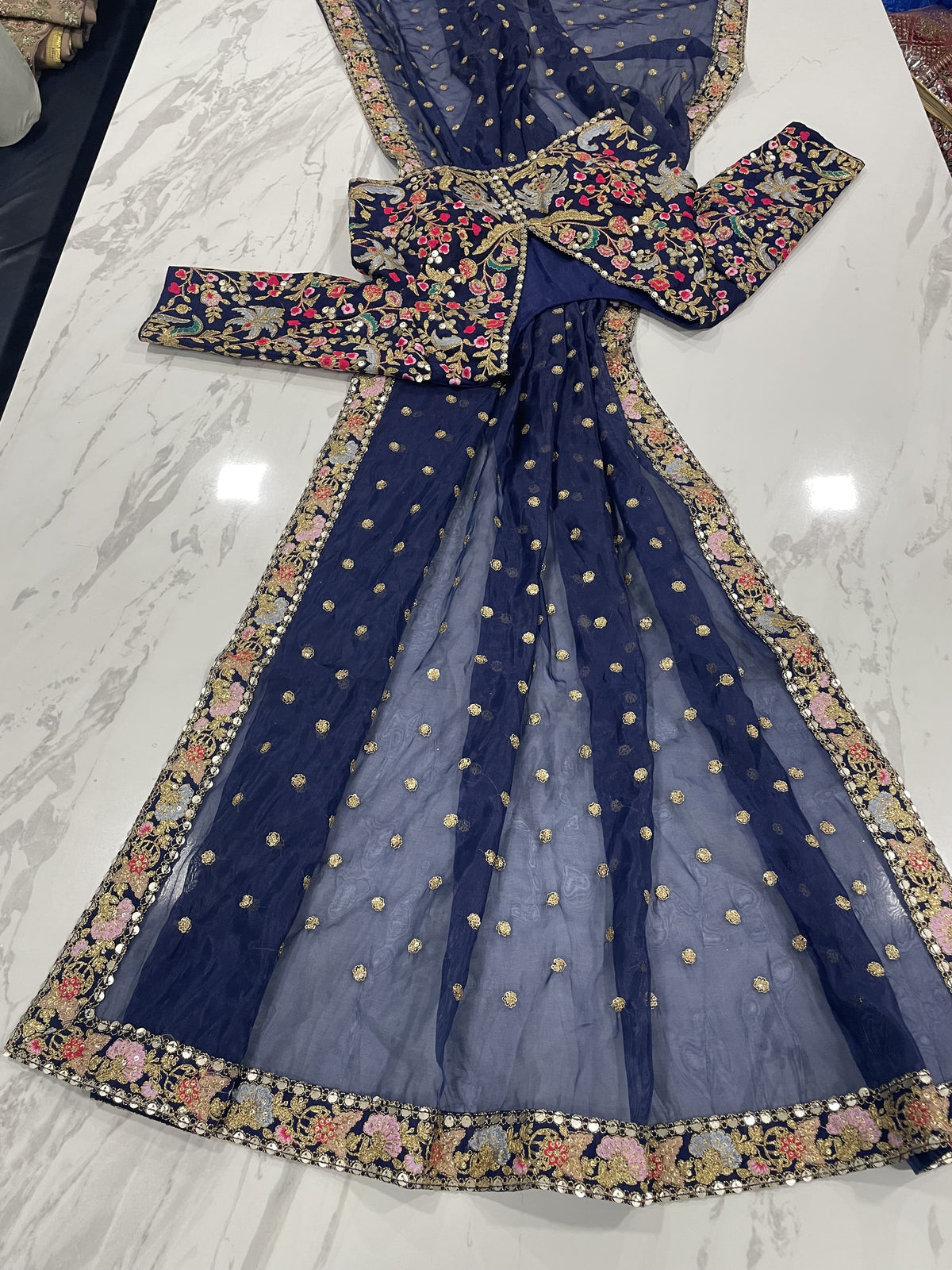 Premium Designer Blue Organza Traditional Set with Zari, Thread & Sequins Work