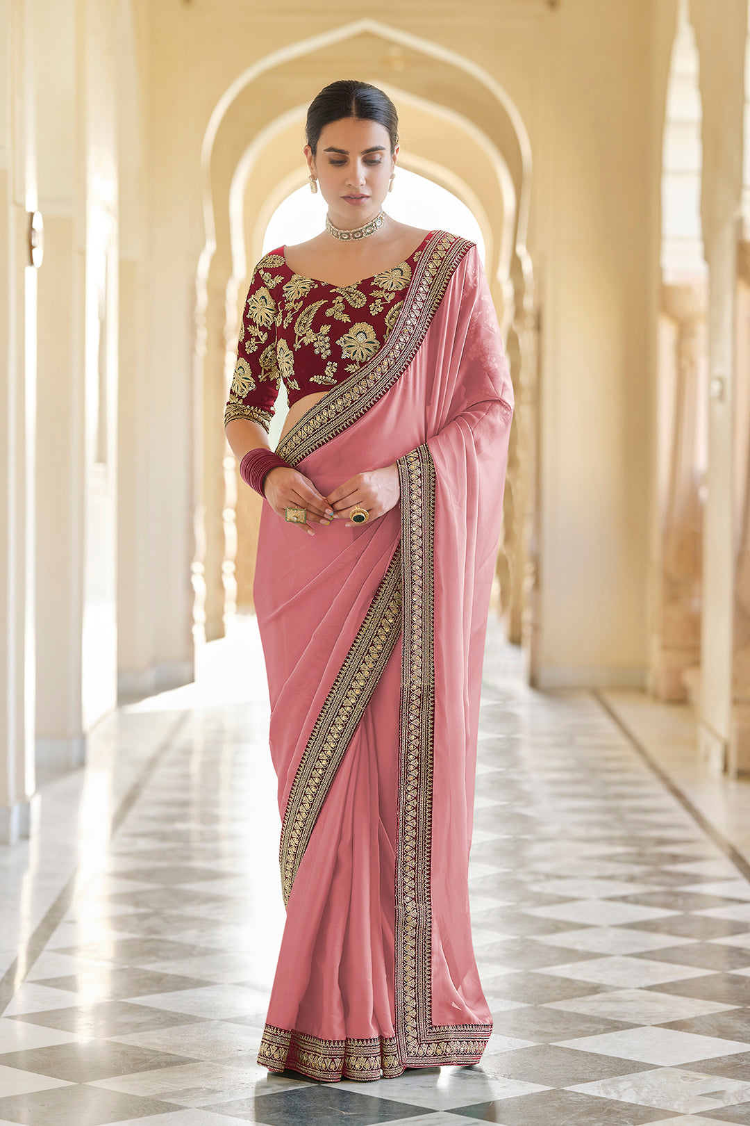 Designer Rangoli Silk Festive Saree with Cording & Double Sequins Embroidery