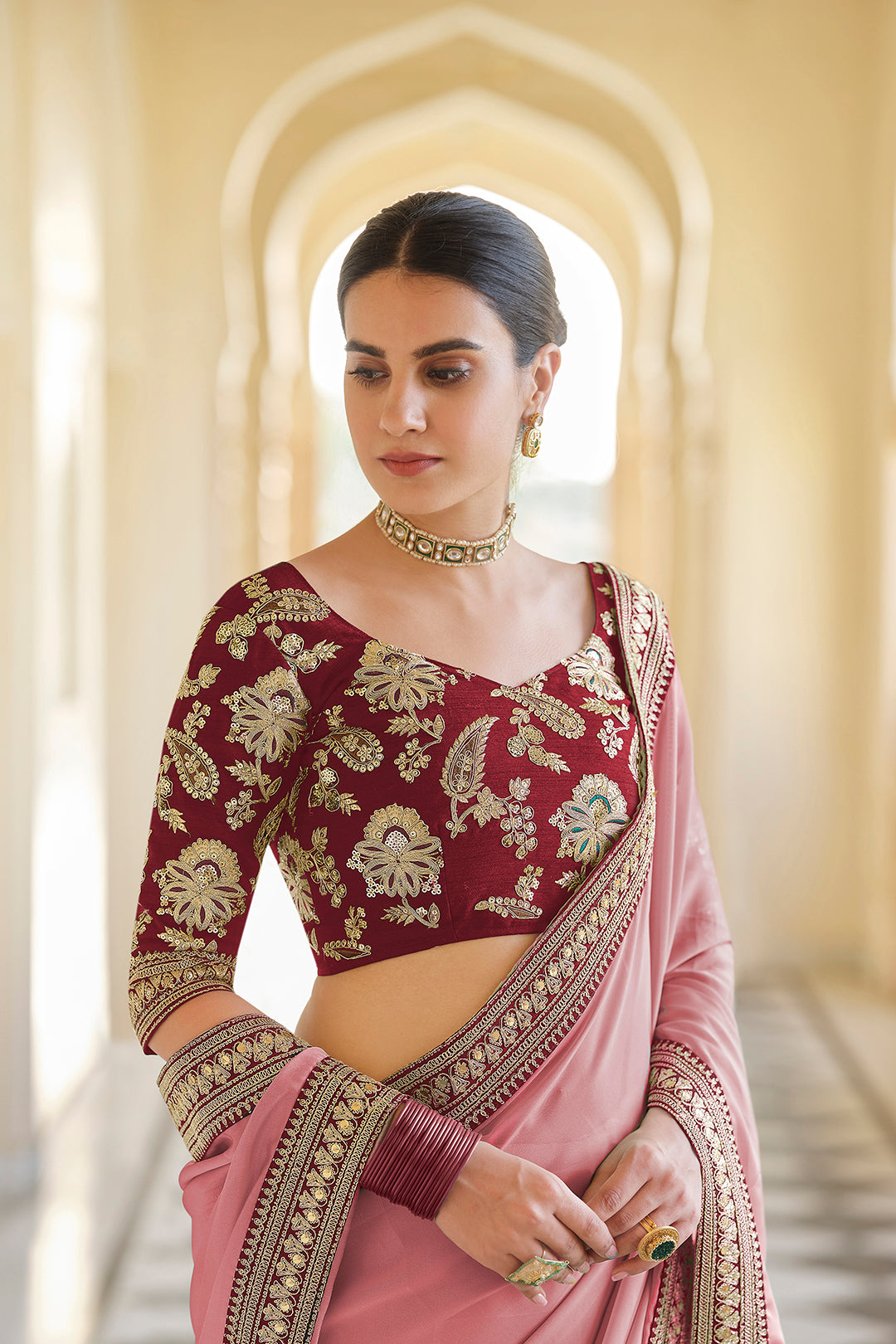 Designer Rangoli Silk Festive Saree with Cording & Double Sequins Embroidery