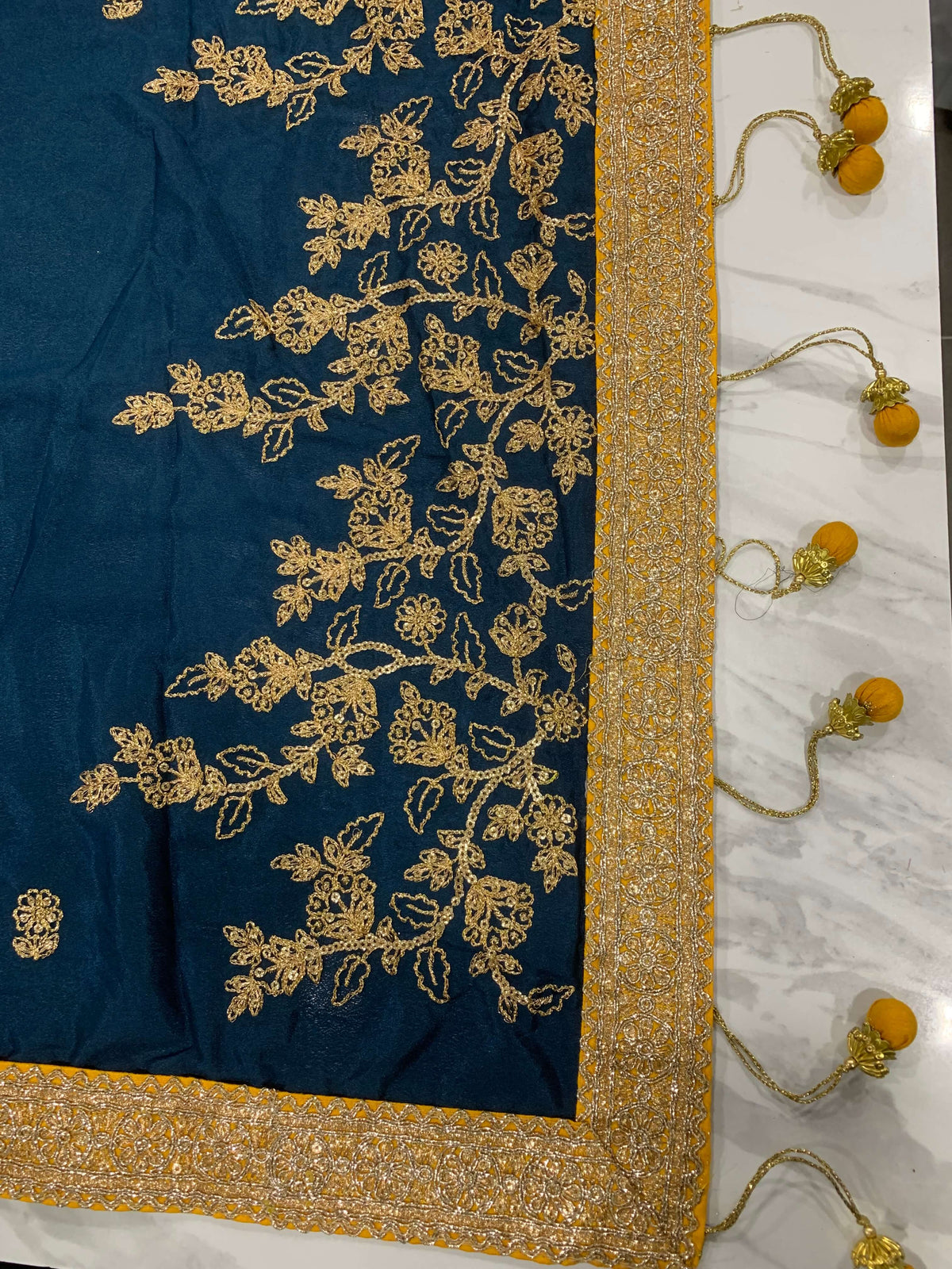 Premium Designer Rama Green Art Silk Saree with Dori & Sequins Detailing