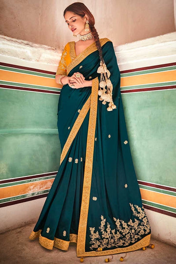 Premium Designer Rama Green Art Silk Saree with Dori & Sequins Detailing