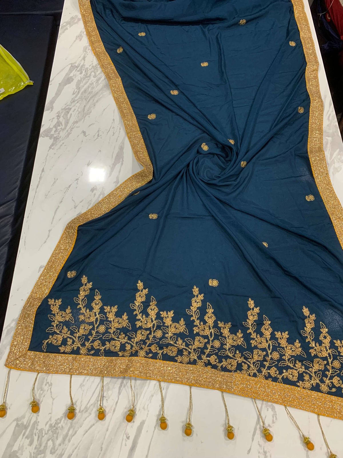 Premium Designer Rama Green Art Silk Saree with Dori & Sequins Detailing