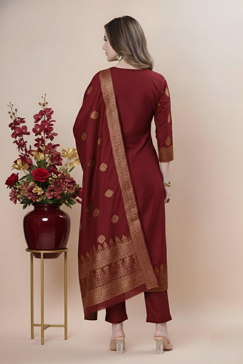 Designer Jacquard Silk Salwar Suit – Festive Collection