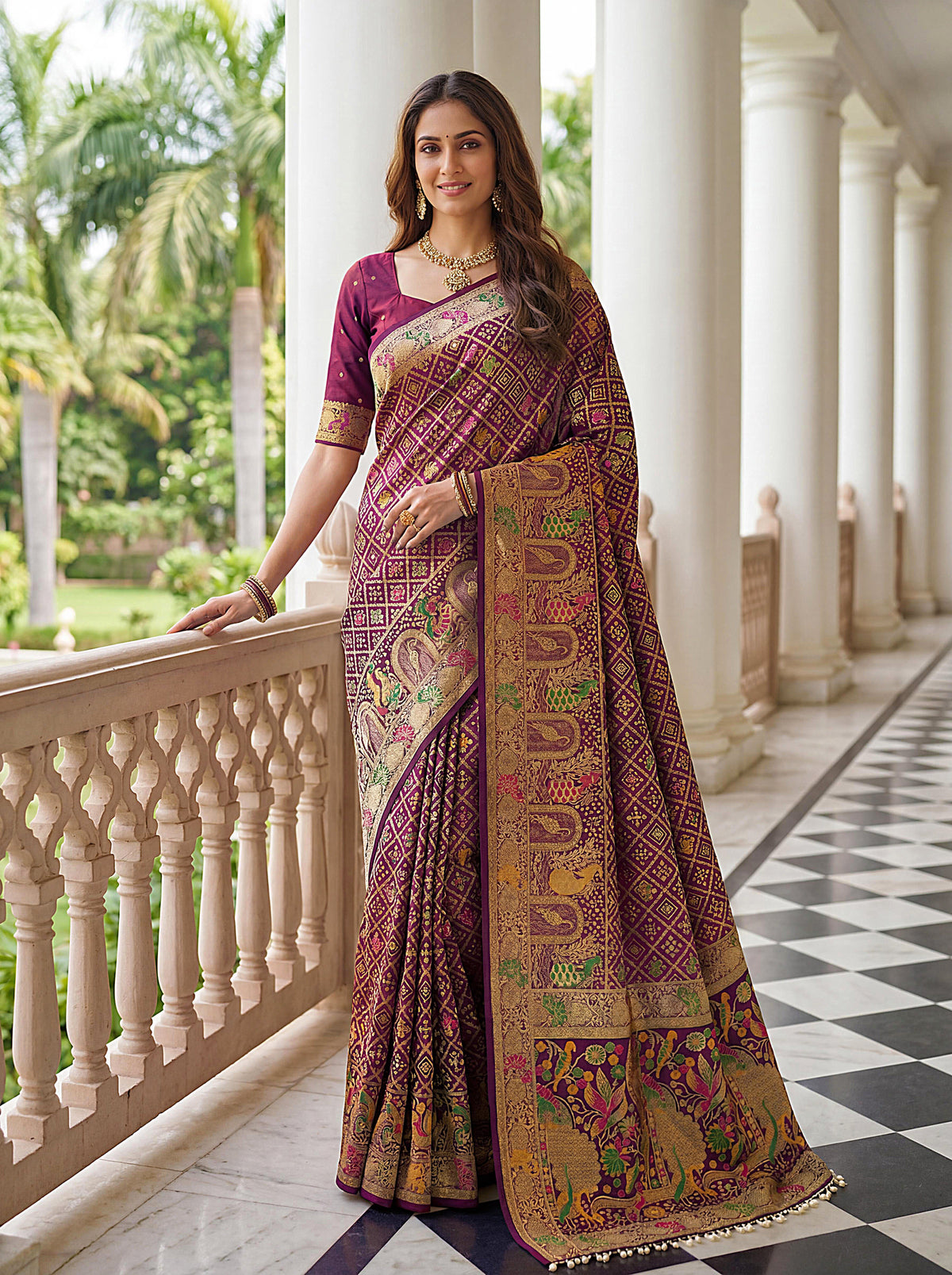Designer Nylon Satin Saree with Zari Thread Weaving & Readymade Lace