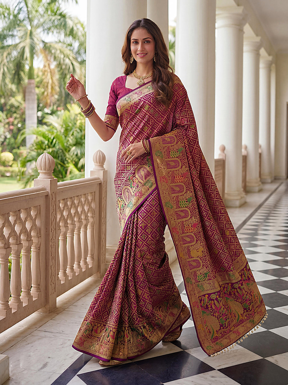 Designer Nylon Satin Saree with Zari Thread Weaving & Readymade Lace