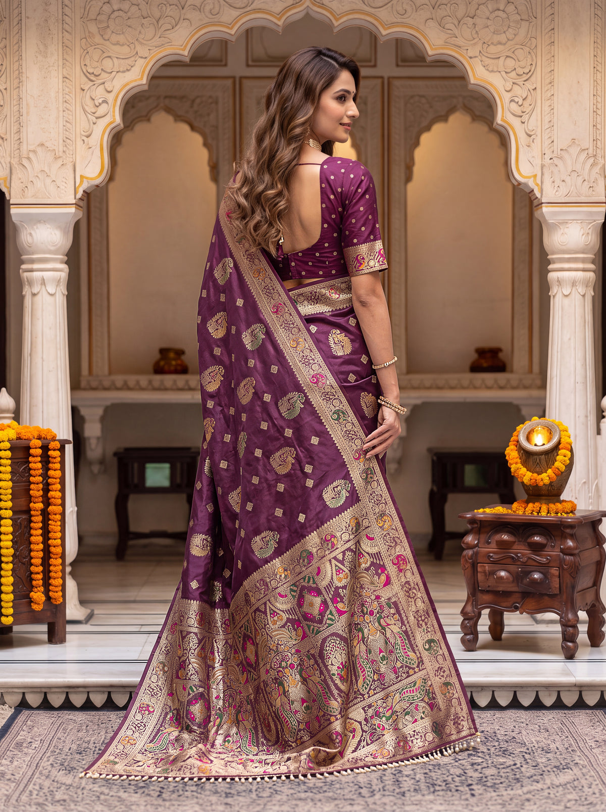 Royal Cherry Banarasi Silk Collectio Saree – Designer Festiven