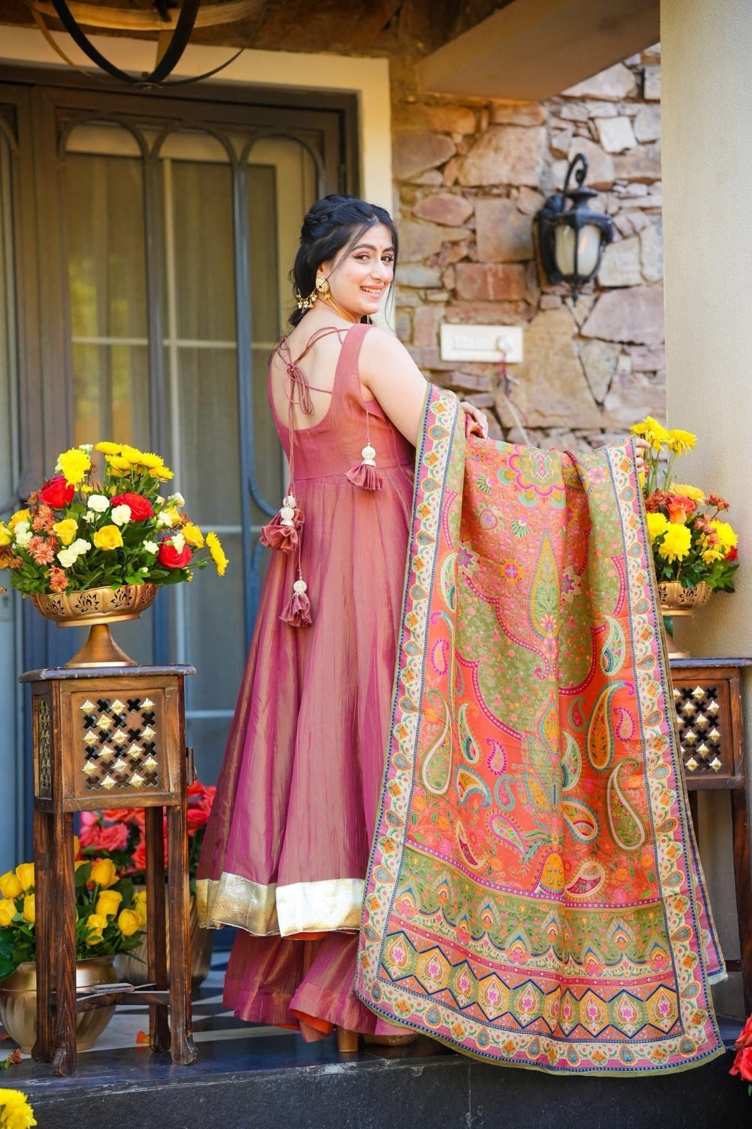 Party Wear Kurti Set with Heavy Printed Dupatta – Peach Pink