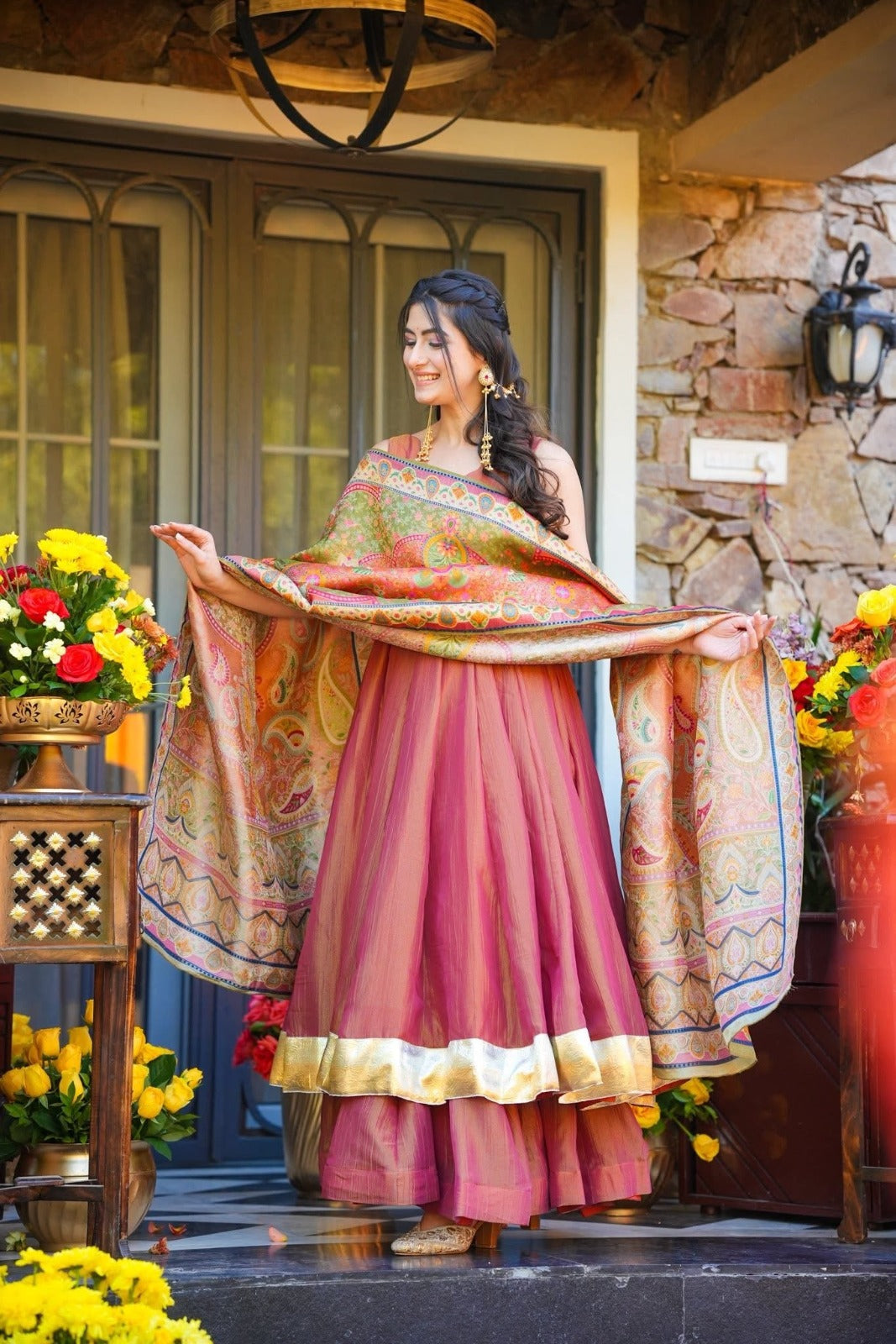 Party Wear Kurti Set with Heavy Printed Dupatta – Peach Pink
