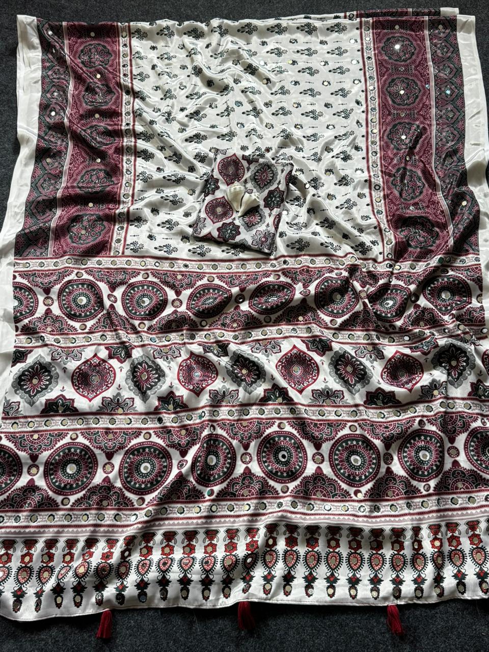 Vintage-Inspired Mirror Work Silk Saree
