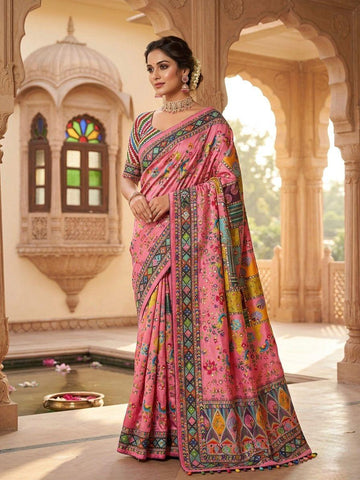 Multicolor Soft Fox Georgette Saree with Real Mirror Work & Khatli Hand Embellishments