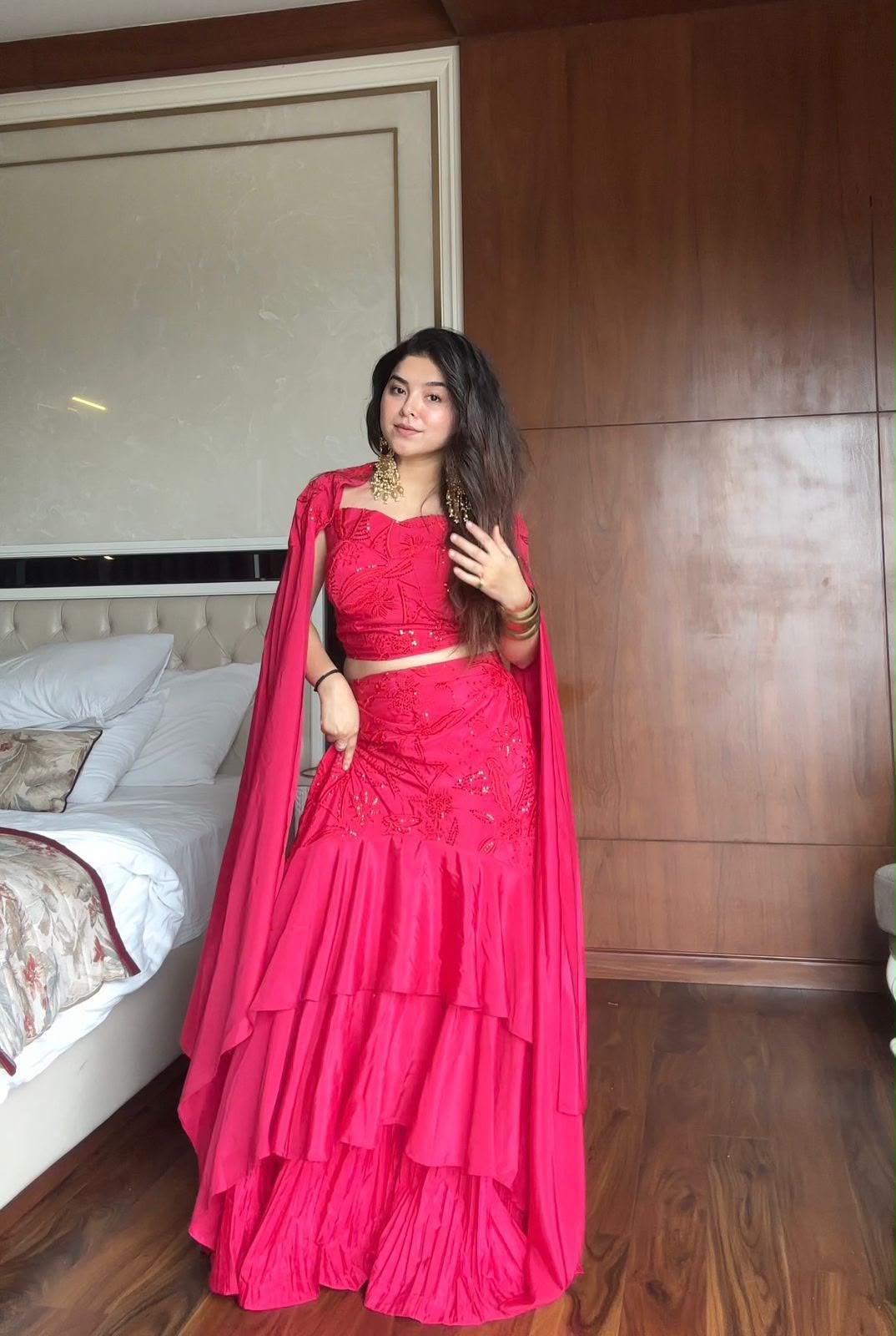 REAL MODLING OF RUFFLED LAYERED LEHENGA