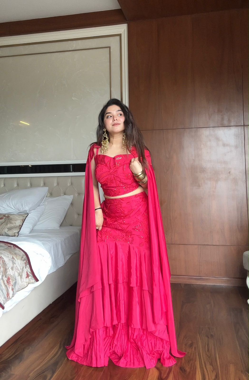REAL MODLING OF RUFFLED LAYERED LEHENGA