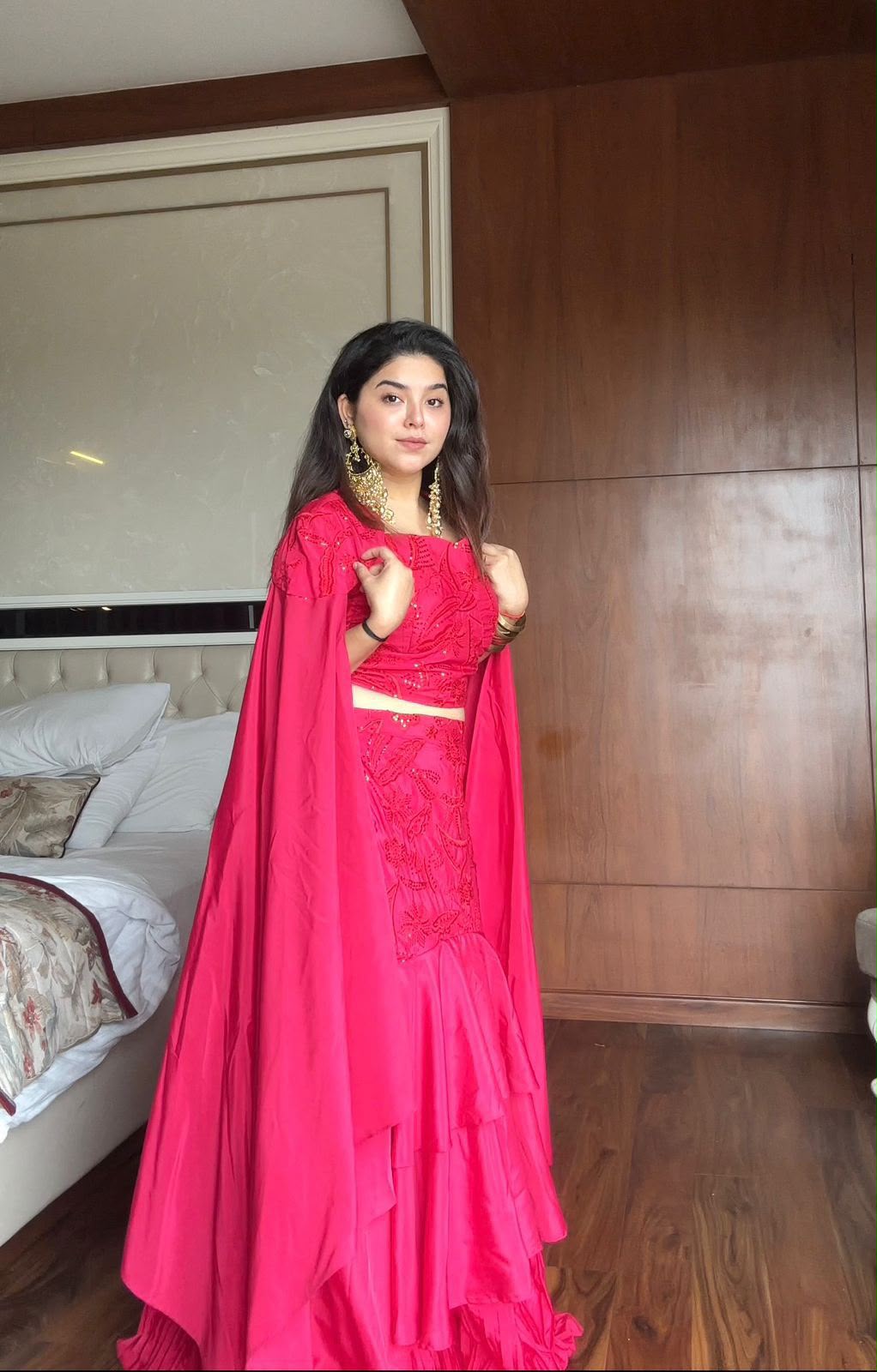 REAL MODLING OF RUFFLED LAYERED LEHENGA