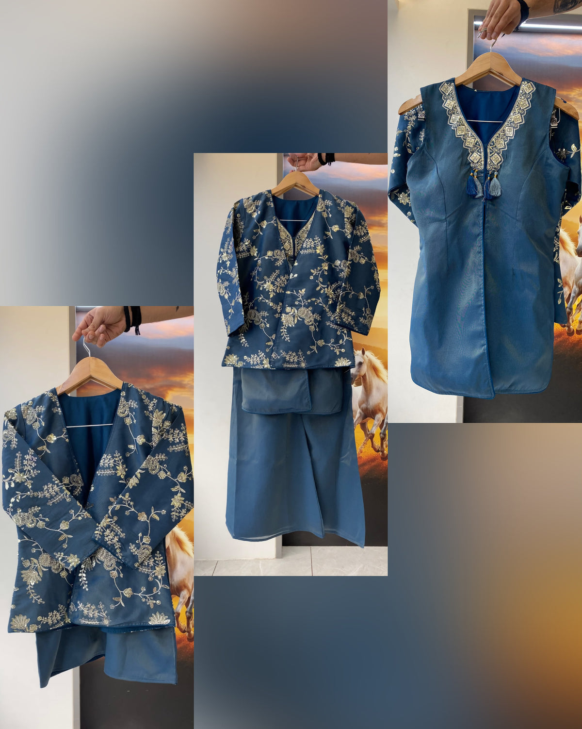 Blue floral Heavy Designer Festiv Wear co-ord set