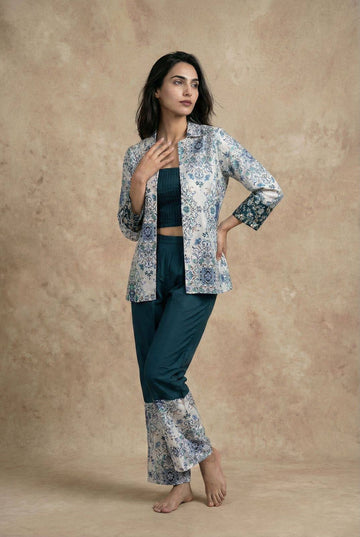 Elegant Digital Print Modal Satin Top Pant Set
