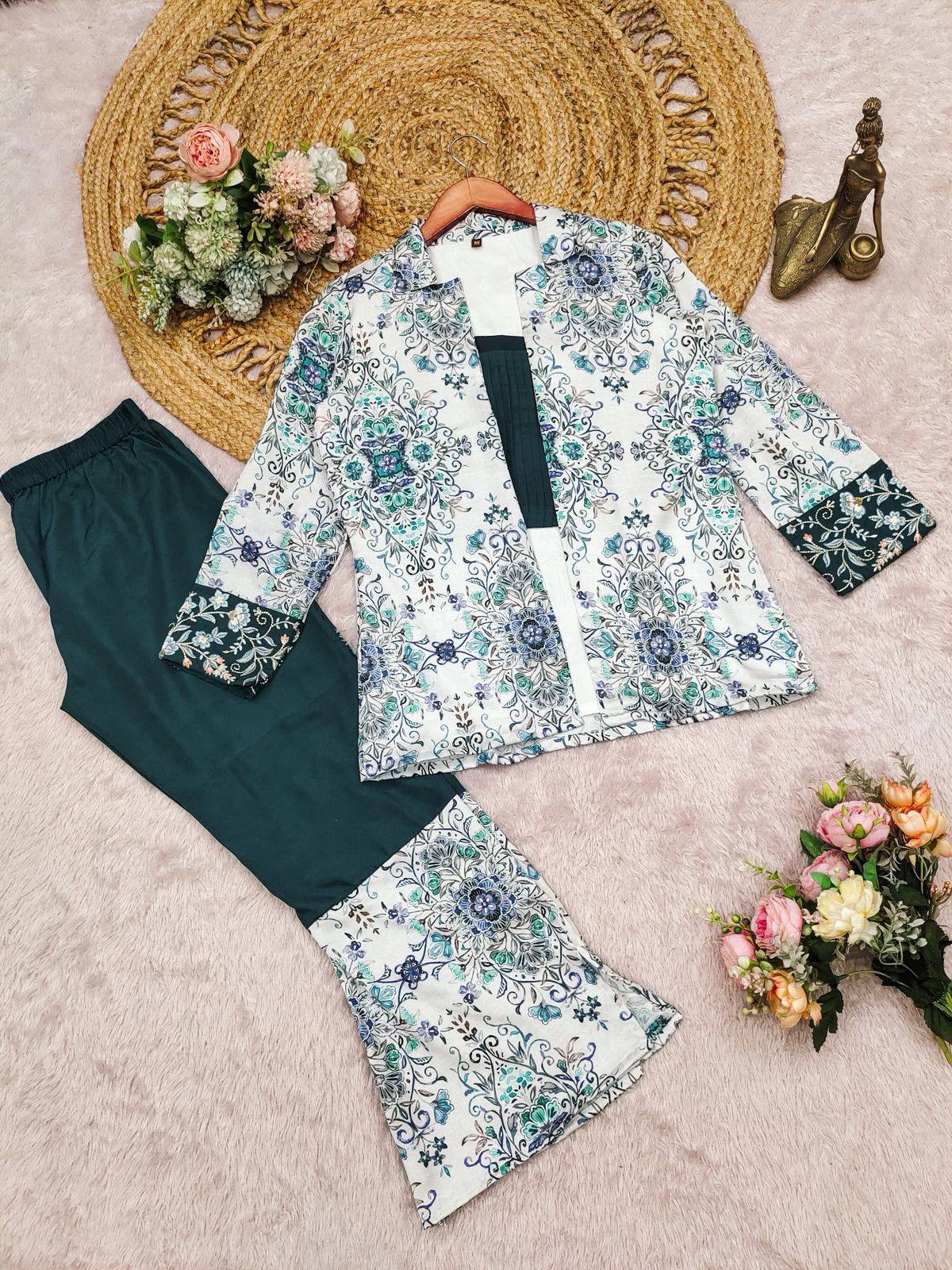 Elegant Digital Print Modal Satin Top Pant Set