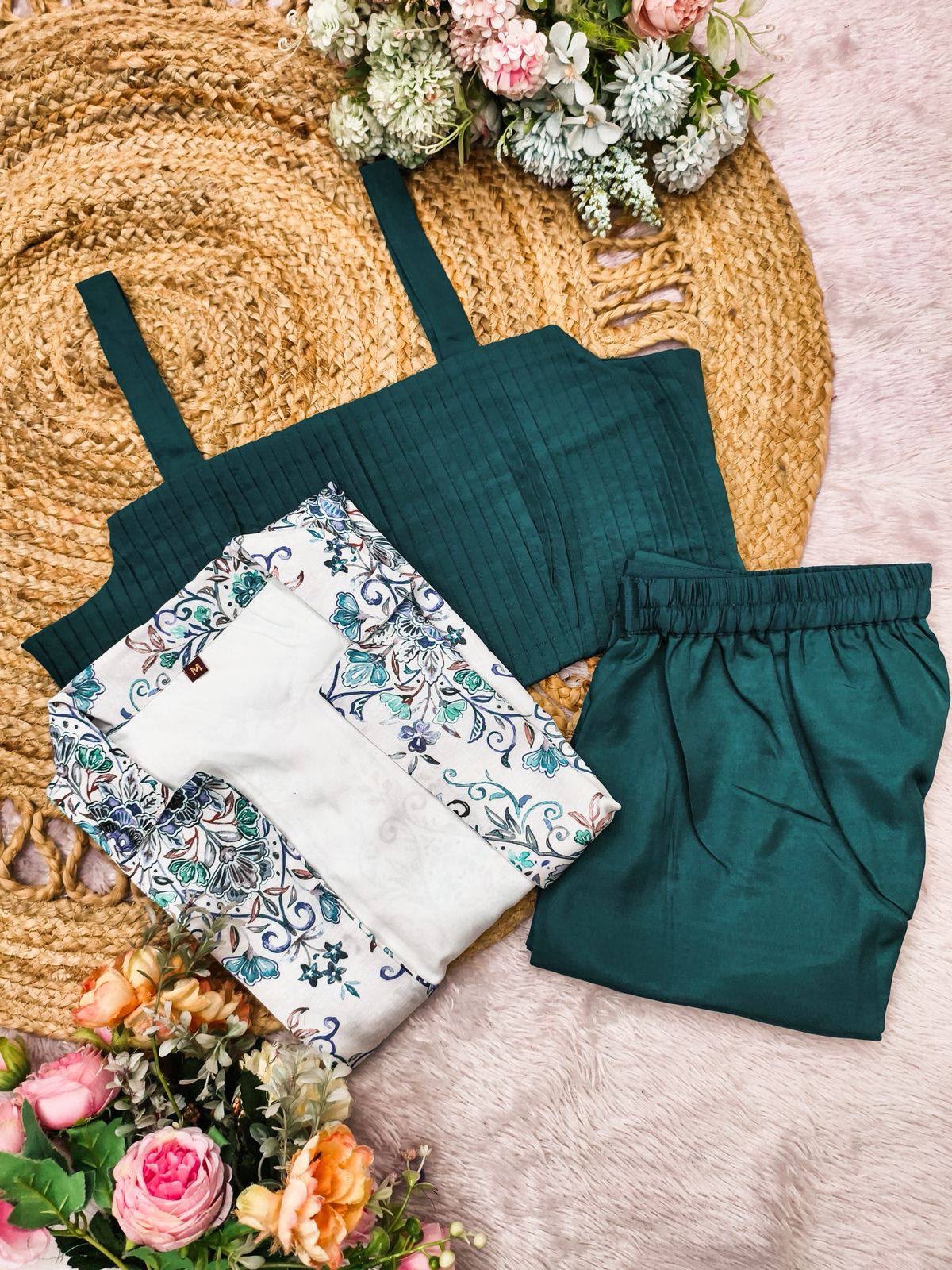 Elegant Digital Print Modal Satin Top Pant Set