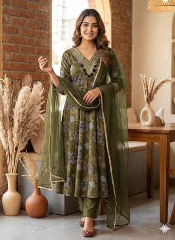 Premium Designer Modal Satin Anarkali Salwar Suit With Dupatta