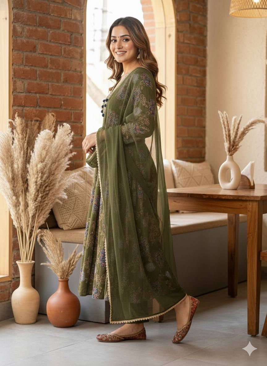 Premium Designer Modal Satin Anarkali Salwar Suit With Dupatta