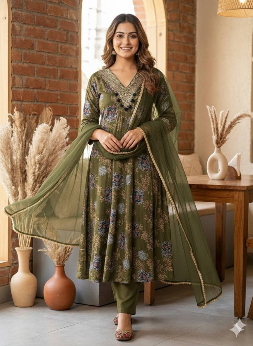 Premium Designer Modal Satin Anarkali Salwar Suit With Dupatta