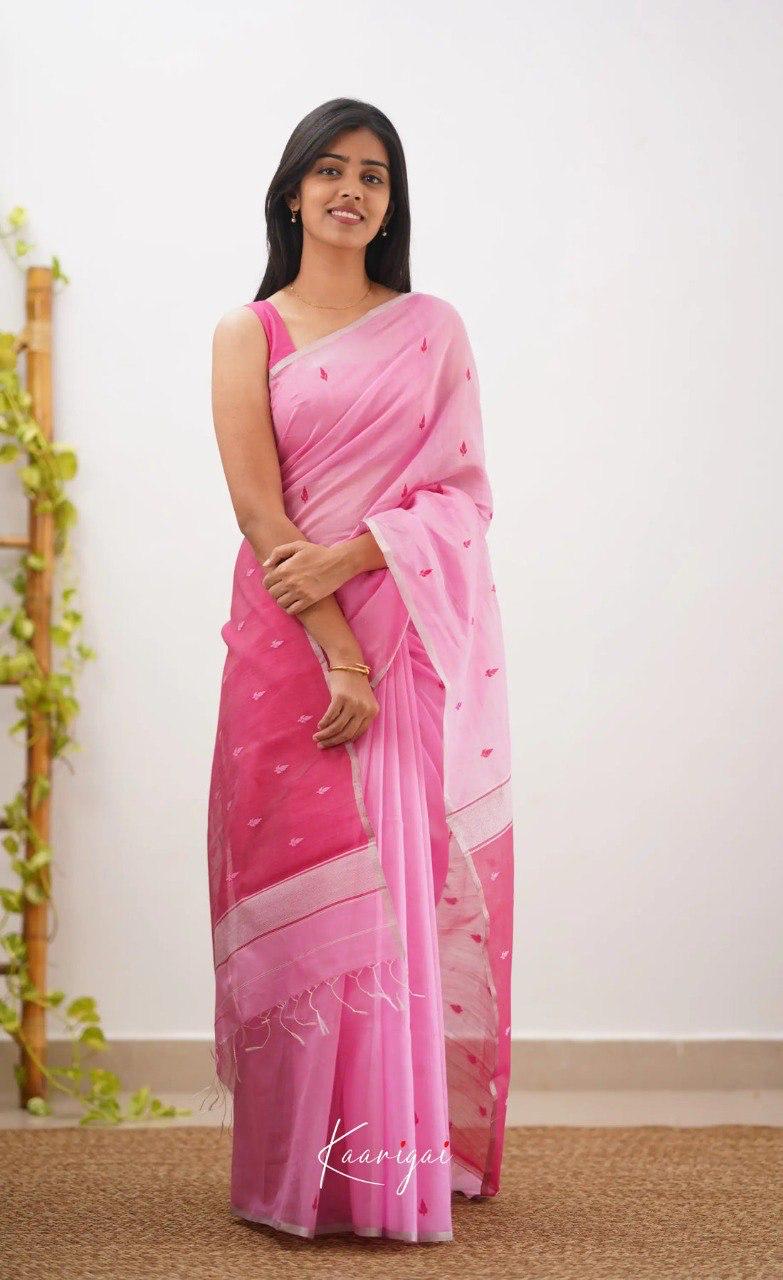 Premium Pure Cotton Pink Saree with Contrast Dark Pink Border