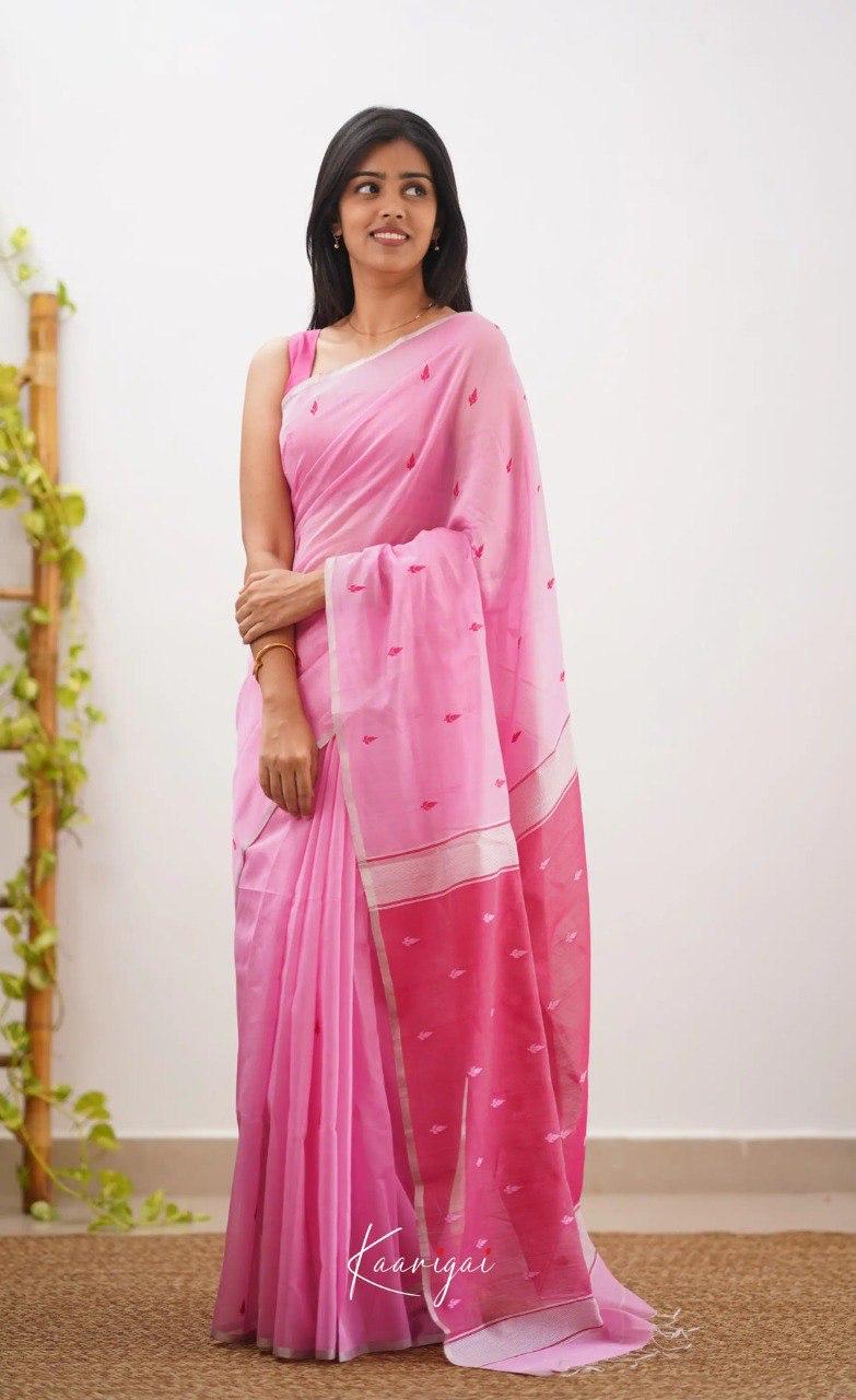 Premium Pure Cotton Pink Saree with Contrast Dark Pink Border