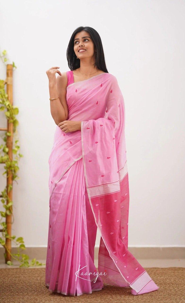 Premium Pure Cotton Pink Saree with Contrast Dark Pink Border