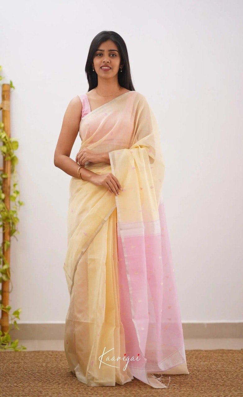 Designer Pastel Yellow Saree With Baby Pink Pallu
