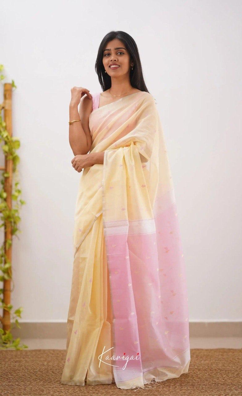 Designer Pastel Yellow Saree With Baby Pink Pallu
