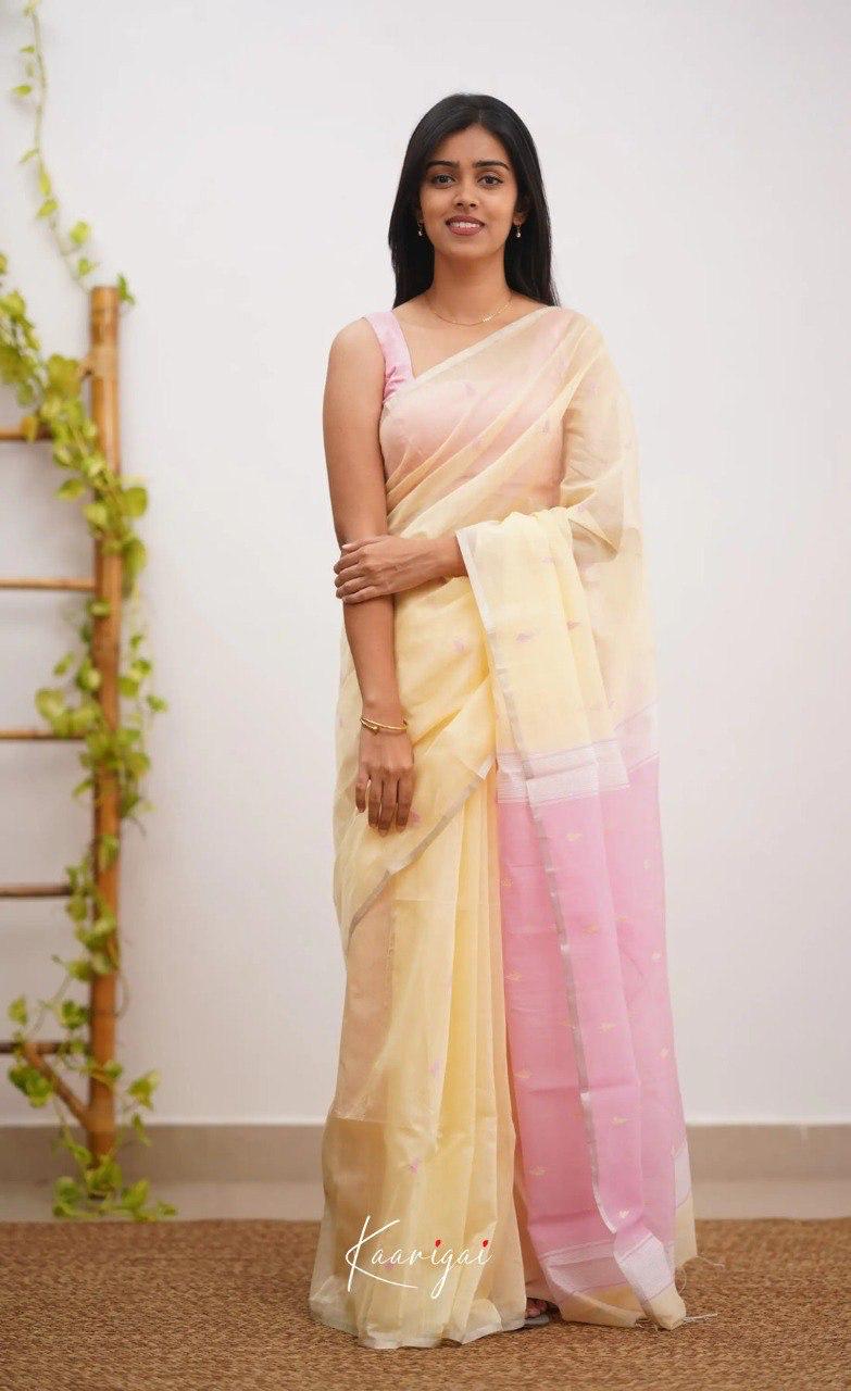 Designer Pastel Yellow Saree With Baby Pink Pallu